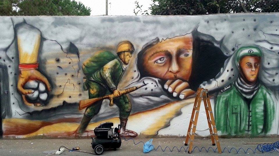 جدارية فنية بريشة الفنان سامر الديك على جدران مخيم قلنديا / فلسطين